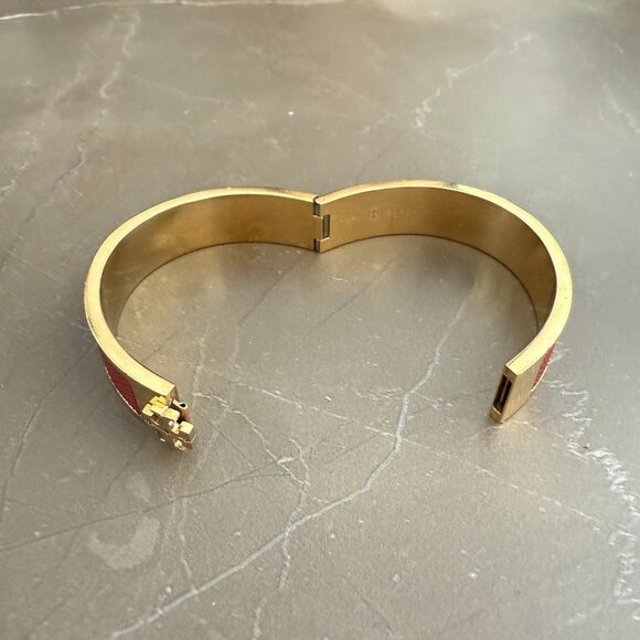 Tory Burch Leather Inlay Hinged Bangle Bracelet - Picture 4 of 10